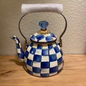 Mackenzie Childs Royal Check Enamel Tea Kettle 2QT